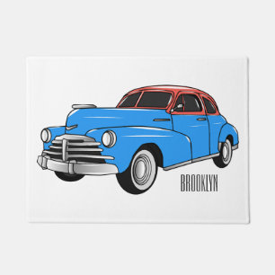Classic car 1948 cartoon illustration doormat