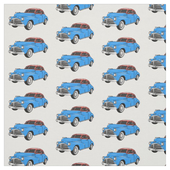 Classic car 1948 cartoon illustration fabric (Swatch)