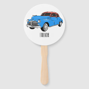 Classic car 1948 cartoon illustration hand fan