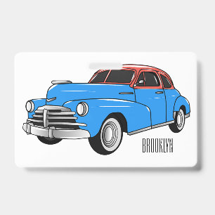 Classic car 1948 cartoon illustration ID badge