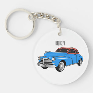 Classic car 1948 cartoon illustration key ring
