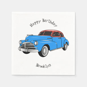 Classic car 1948 cartoon illustration napkin
