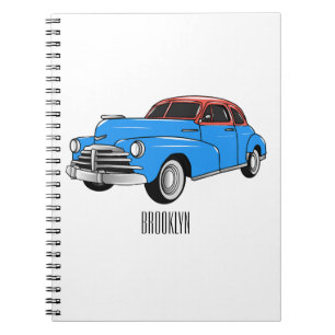 Classic car 1948 cartoon illustration notebook