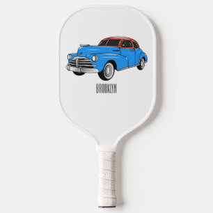 Classic car 1948 cartoon illustration pickleball paddle