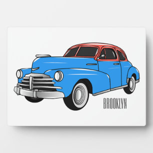 Classic car 1948 cartoon illustration plaque