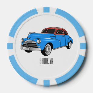 Classic car 1948 cartoon illustration poker chips
