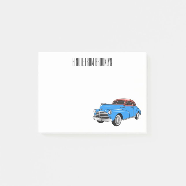Classic car 1948 cartoon illustration post-it notes (Front)