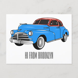 Classic car 1948 cartoon illustration postcard