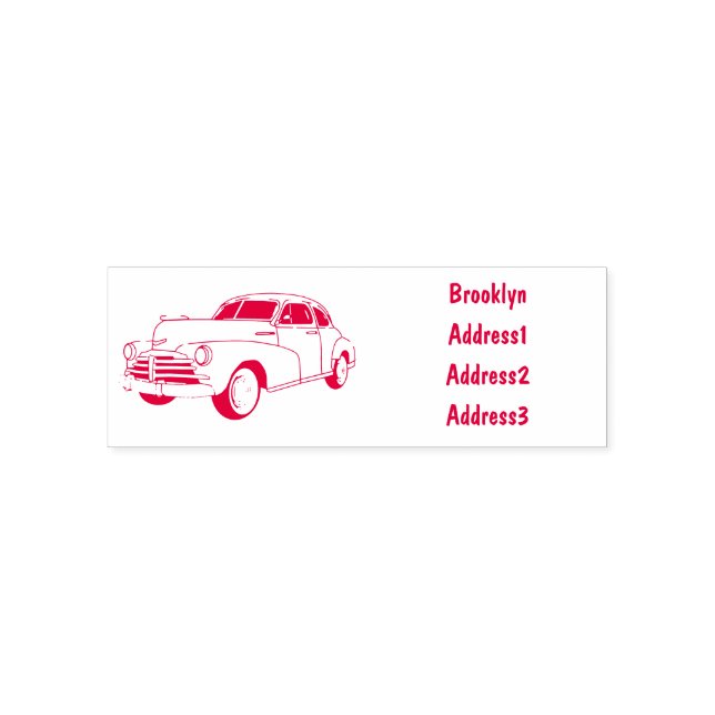 Classic car 1948 cartoon illustration self-inking stamp (Design)
