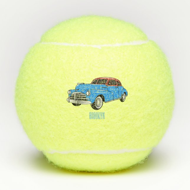 Classic car 1948 cartoon illustration tennis balls (Front)