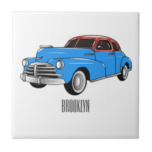 Classic car 1948 cartoon illustration tile
