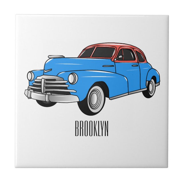 Classic car 1948 cartoon illustration tile (Front)