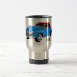 Classic car 1948 cartoon illustration travel mug