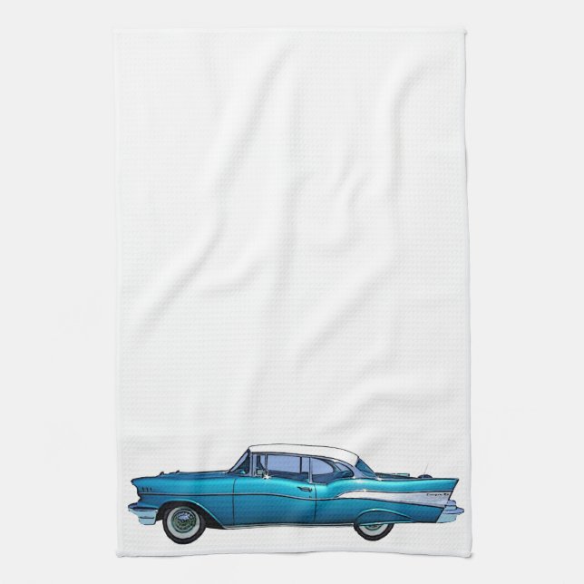 Classic car 1957 Chevy BelAire kitchen towel (Vertical)