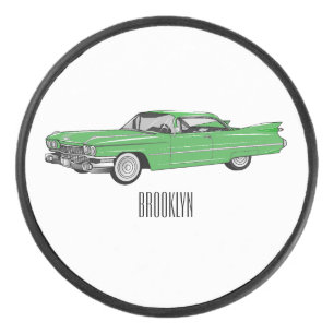 Classic car 1959 cartoon illustration hockey puck