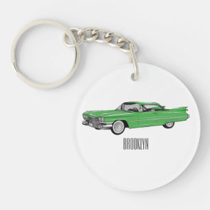 Classic car 1959 cartoon illustration key ring