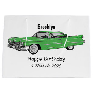 Classic car 1959 cartoon illustration large gift bag