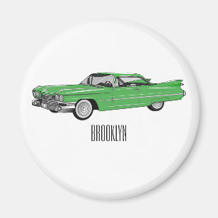 Classic car 1959 cartoon illustration magnet