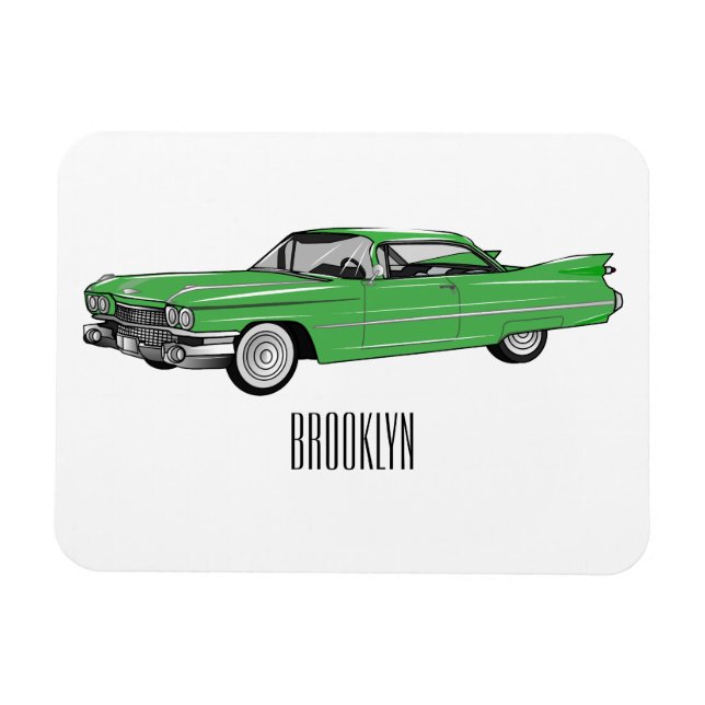 Classic car 1959 cartoon illustration magnet (Horizontal)