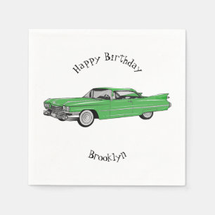 Classic car 1959 cartoon illustration napkin