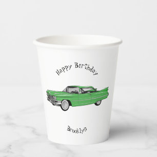 Classic car 1959 cartoon illustration paper cups