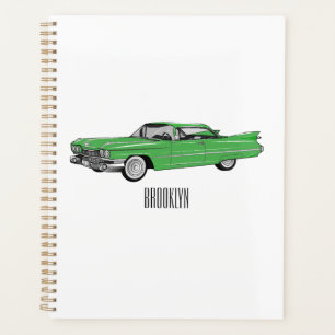 Classic car 1959 cartoon illustration planner