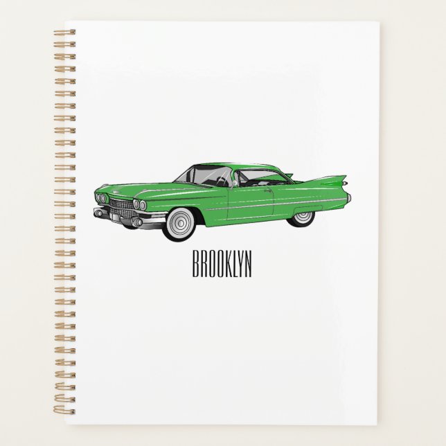 Classic car 1959 cartoon illustration planner (Front)