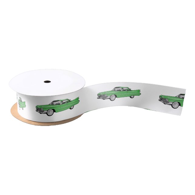 Classic car 1959 cartoon illustration satin ribbon (Spool)