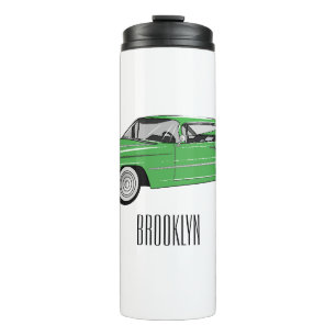 Classic car 1959 cartoon illustration thermal tumbler