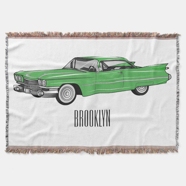 Classic car 1959 cartoon illustration throw blanket (Front)
