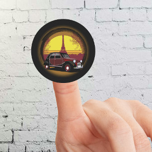 Classic Car 2cv Charleston in Paris Round Sticker