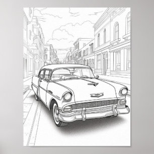 Classic Car Adult Colouring Poster