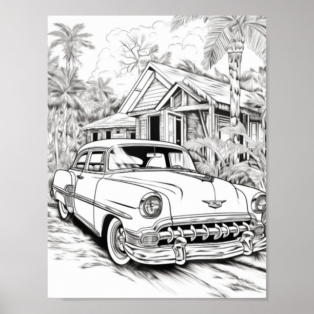 Classic Car Adult Colouring Poster (Front)