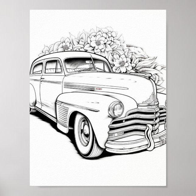 Classic Car Adult Colouring Poster (Front)