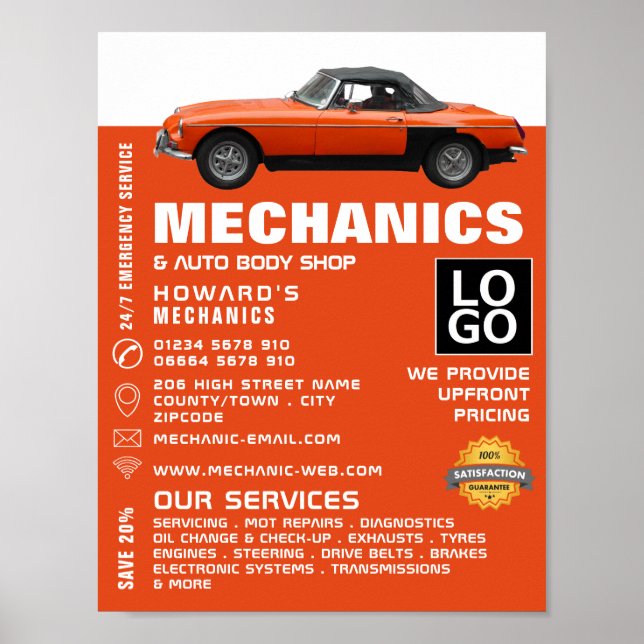 Classic Car, Auto Mechanic & Repairs Advertising Poster (Front)