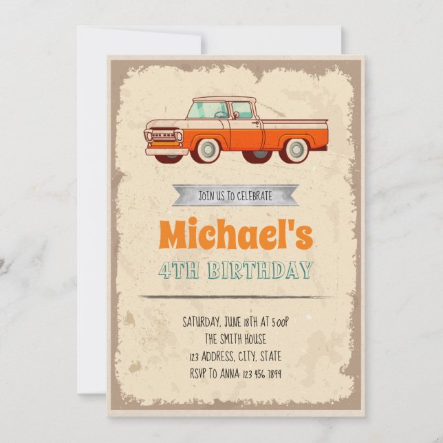 Classic car birthday theme invitation (Front)