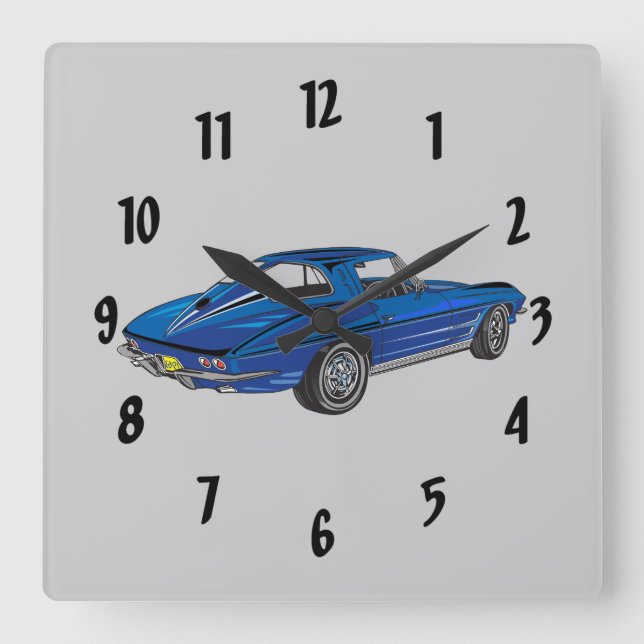 Classic Car Blue 1963 Corvette Design Wall Clock (Front)