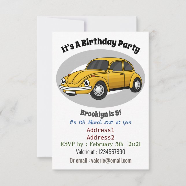 Classic car cartoon invitation (Front)