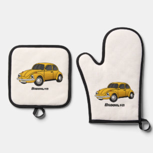 Classic car cartoon oven mitt & pot holder set