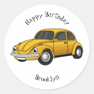 Classic car cartoon round sticker