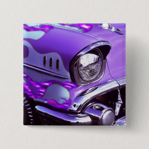 Classic car: Chevrolet with flaming hood 15 Cm Square Badge