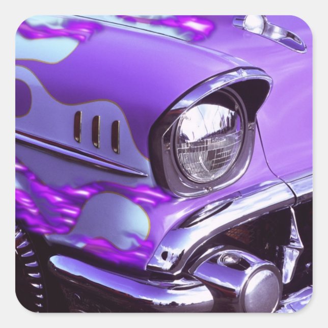 Classic car: Chevrolet with flaming hood Square Sticker (Front)