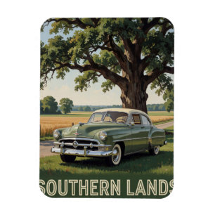 🌳 Classic Car Countryside Travel Retro Roa Magnet