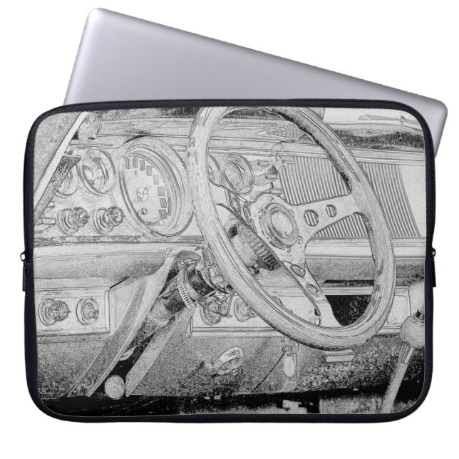 Classic Car Dashboard Steering Wheel Laptop Sleeve (Front)