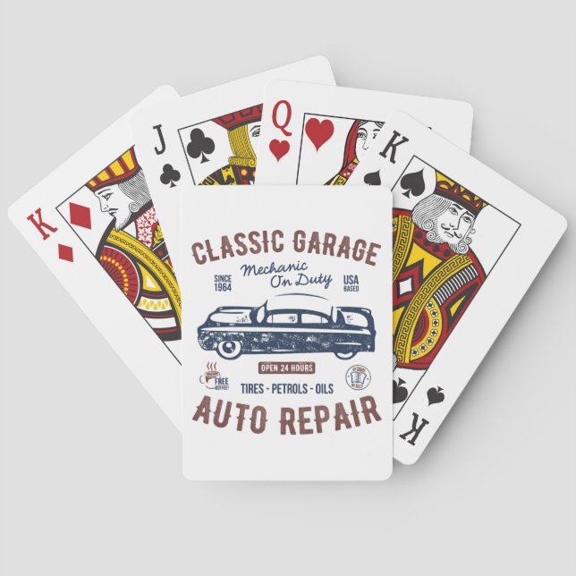 Classic Car Garage Mechanic On Duty Playing Cards (Back)
