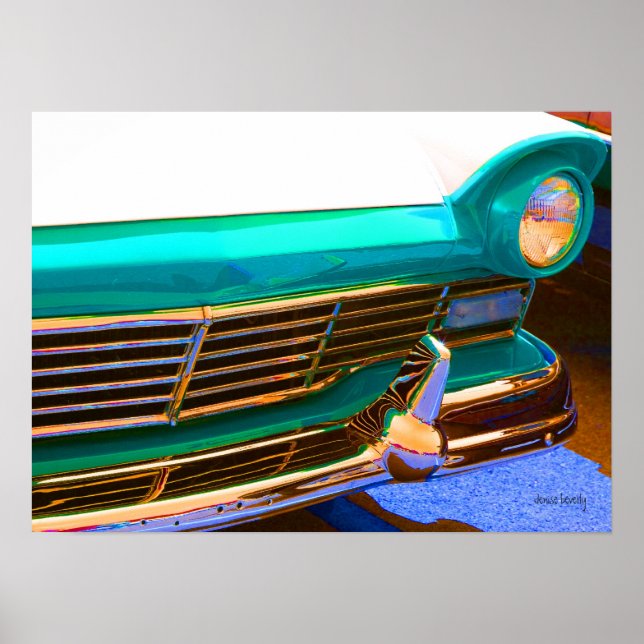 classic car  headlight grill saturated colour poster (Front)