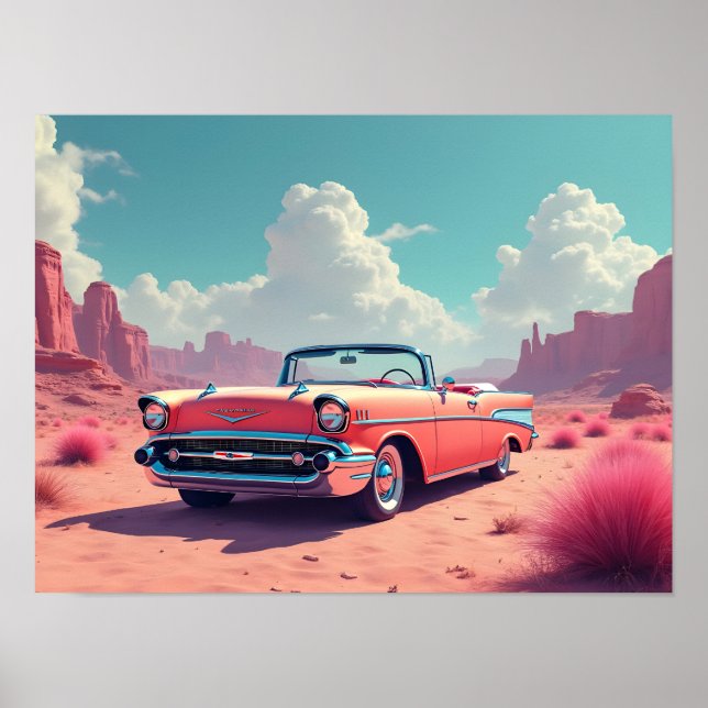 Classic Car In The Desert Poster (Front)