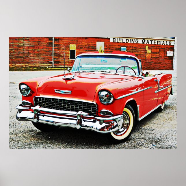 Classic Car Red Bel Air Poster Style Art (Front)
