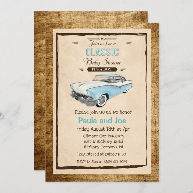 Classic Car Retro Baby Shower Invitation (Front/Back)