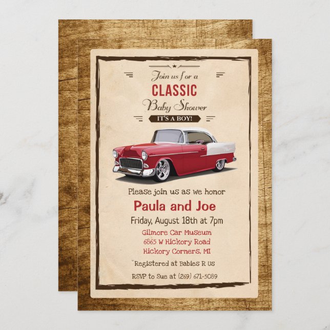 Classic Car Retro Baby Shower Invitation (Front/Back)